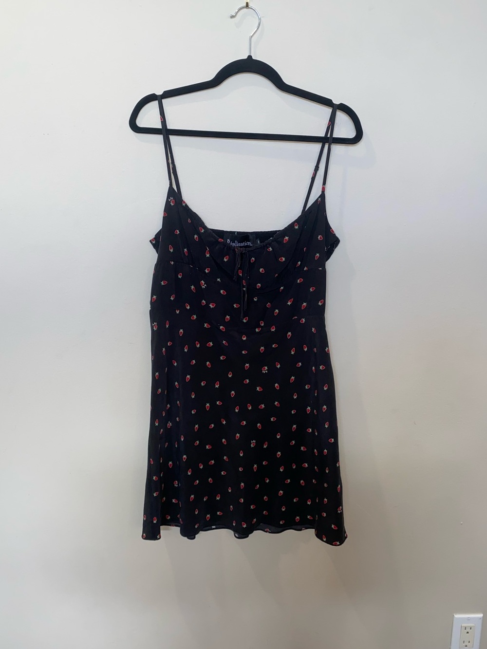 Realisation Par Inez Black Strawberry Mini Slip Dress - Coquette, Feminine